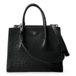 Prada Noir Ostrich Leather Struzzo Twin Pocket Tote