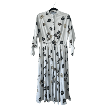 Prada  3/4-Sleeve White Floral Pleated Poplin Shirtdress – Size 42