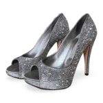 Gina Silver Satin Crystal Embellished Peep Toe Platform Pumps – Size 39.5