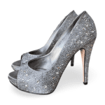 Gina Silver Satin Crystal Embellished Peep Toe Platform Pumps – Size 39.5 - Image 2
