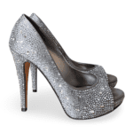 Gina Silver Satin Crystal Embellished Peep Toe Platform Pumps – Size 39.5 - Image 3