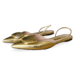 Rupert Sanderson Calin Gold Metallic Slingback Pointed-Toe Flats – Size 40