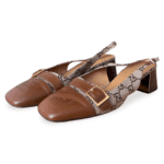Gucci GG Canvas and Leather Slingback Block Heel Sandals – Size 41.5