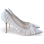 Jimmy Choo Love 85 Pumps Metallic Silver Glitter with Ivory Tulle Overlay – Size 42 - Image 3