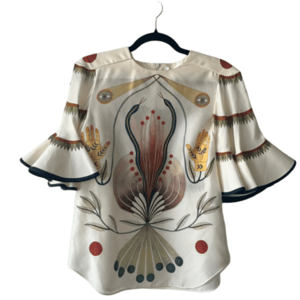 Chloé Buttercream Printed Ruffled-Sleeve Top – Size 40