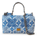 Dolce & Gabbana Blue/White Majolica Print Leather Miss Sicily Wallet on Chain