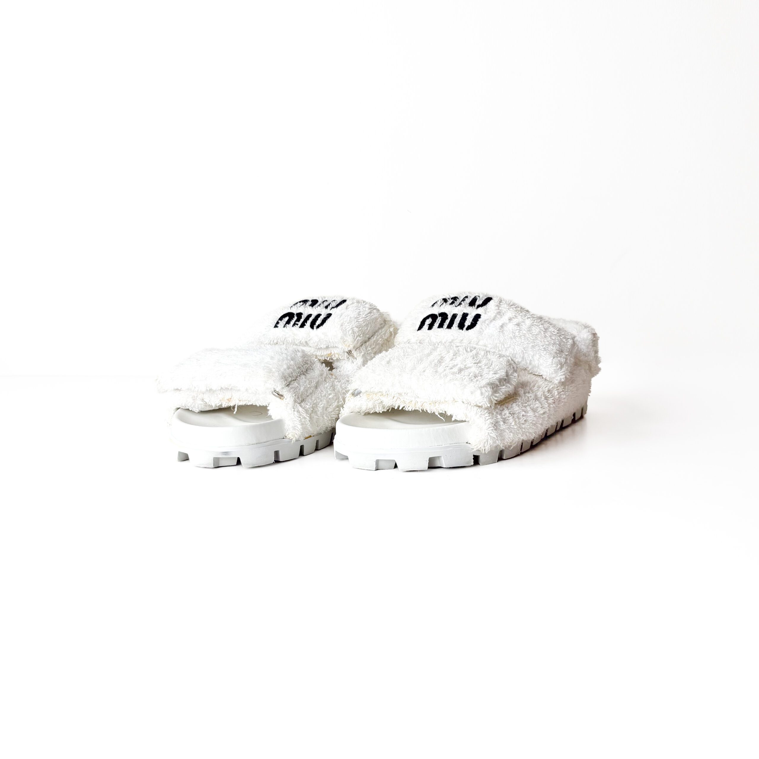 IMG_0701 Miu Miu Double Velcro Closure Terry Sandals White - Size 37 - Image 1