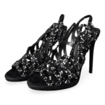 Roberto Cavalli Black Suede Crystal-Embellished Slingback Sandals – Size 39.5
