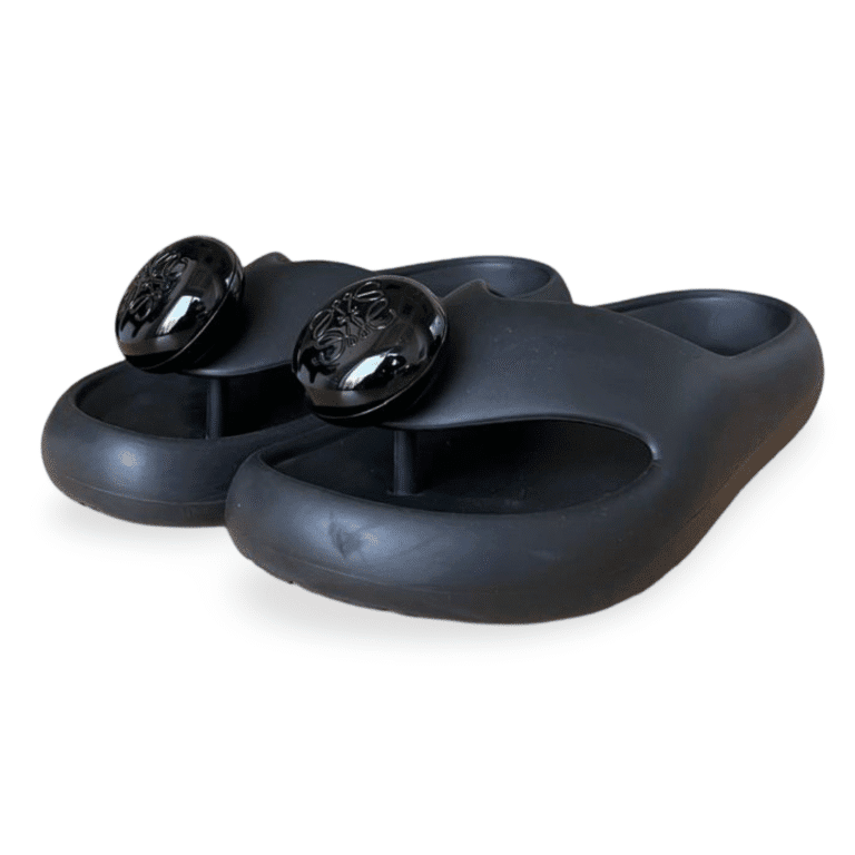Loewe x Paula's Ibiza Black Pebble Foam Toe-Post Slides – Size 37
