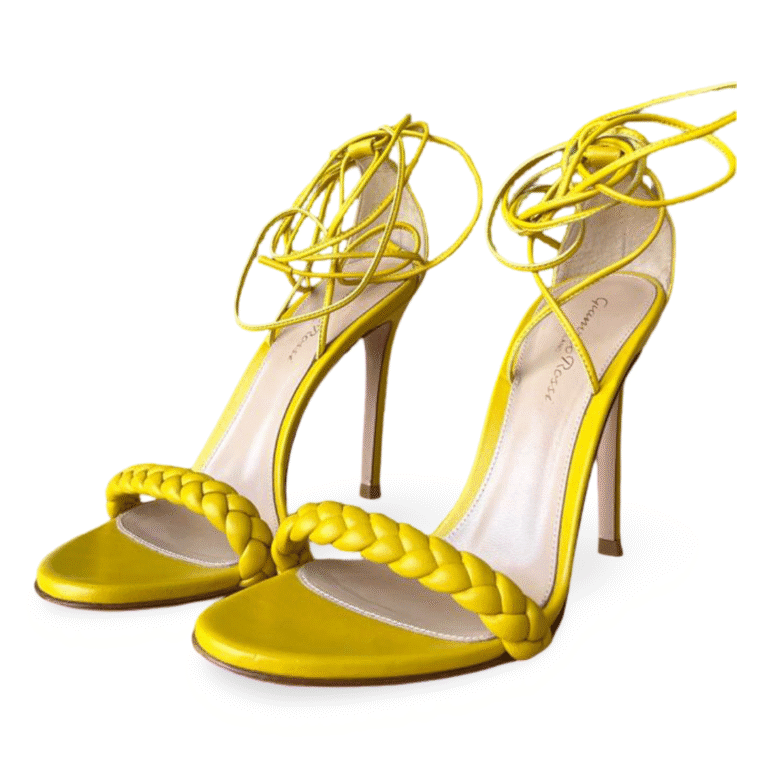Gianvito Rossi Leomi 100mm Lace-Up Sandals Yellow, Size 37