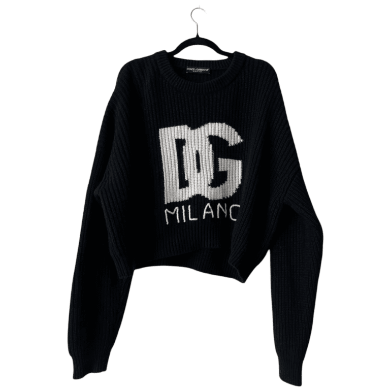 Dolce & Gabbana Black DG-Logo Cropped Sweater – Fisherman-Knit (Size 46)