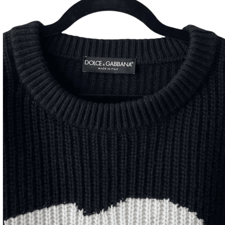 Dolce & Gabbana Black DG-Logo Cropped Sweater – Fisherman-Knit (Size 46)