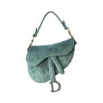 Christian Dior Mini Saddle Bag – Green Suede-Like Velvet with Crystal D Charm
