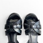 Saint Laurent Tribute 75 Black Leather Heeled Sandals Size 36.5 - Image 6