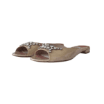 Miu Miu Crystal-Embellished Beige Patent Leather Slide Sandals – Size 37.5