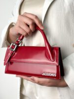 Jacquemus Le Chiquito Long Bouclé Bag – Red Patent Leather & Silver-Tone Hardware - Image 6
