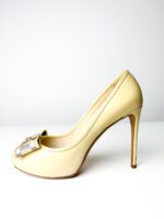 Louis Vuitton Cream Damier Azur Bow Patent Leather Peep-Toe Pumps — Size 38 - Image 2