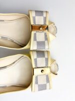 Louis Vuitton Cream Damier Azur Bow Patent Leather Peep-Toe Pumps — Size 38 - Image 5