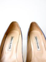 Manolo Blahnik Yellow Satin with Blue Trim & Crystal Buckle Hangisi Pumps — Size 38 - Image 7