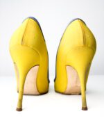 Manolo Blahnik Yellow Satin with Blue Trim & Crystal Buckle Hangisi Pumps — Size 38 - Image 8