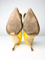 Manolo Blahnik Yellow Satin with Blue Trim & Crystal Buckle Hangisi Pumps — Size 38 - Image 9