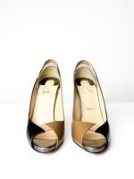 Christian Louboutin Black & Taupe Patent Leather with PVC Accents  Technicatina 120 Peep-Toe Pumps — Size 39 - Image 5