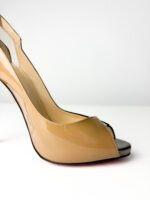 Christian Louboutin Black & Taupe Patent Leather with PVC Accents  Technicatina 120 Peep-Toe Pumps — Size 39 - Image 3