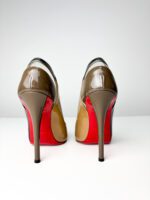 Christian Louboutin Black & Taupe Patent Leather with PVC Accents  Technicatina 120 Peep-Toe Pumps — Size 39 - Image 8