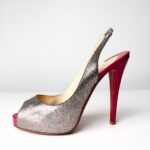Christian Louboutin No Prive 120 Silver Glitter Slingback Platform Pumps — Size 39