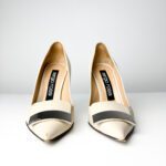 Sergio Rossi SR1 Pointed-Toe Beige Patent Leather with Silver Plate Pumps — Size 38 - Image 2
