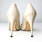 Sergio Rossi SR1 Pointed-Toe Beige Patent Leather with Silver Plate Pumps — Size 38 - Image 7