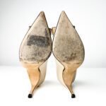 Sergio Rossi SR1 Pointed-Toe Beige Patent Leather with Silver Plate Pumps — Size 38 - Image 6