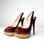 Christian Louboutin Lady Peep Burgundy Patent Leather Sling Platform Pumps — Size 39