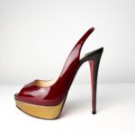 Christian Louboutin Lady Peep Burgundy Patent Leather Sling Platform Pumps — Size 39 - Image 2