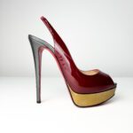 Christian Louboutin Lady Peep Burgundy Patent Leather Sling Platform Pumps — Size 39 - Image 3