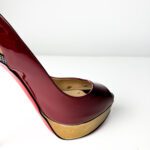 Christian Louboutin Lady Peep Burgundy Patent Leather Sling Platform Pumps — Size 39 - Image 6