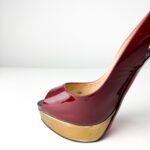 Christian Louboutin Lady Peep Burgundy Patent Leather Sling Platform Pumps — Size 39 - Image 7