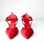 Fendi Colibrì FF-Motif Red Velvet Pointed-Toe Slingback Pumps — 85mm — Size 36 - Image 3
