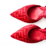 Fendi Colibrì FF-Motif Red Velvet Pointed-Toe Slingback Pumps — 85mm — Size 36 - Image 4