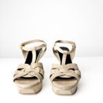 Saint Laurent Light-Colored Crocodile-Embossed Leather Tribute Platform Sandals — Size 38 - Image 4