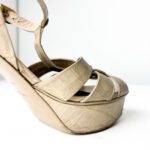 Saint Laurent Light-Colored Crocodile-Embossed Leather Tribute Platform Sandals — Size 38 - Image 6