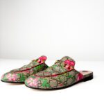 Gucci  Multicolor GG Supreme Canvas with Floral Print & Gold-Tone Horsebit Hardware Princetown Mules — Size 36
