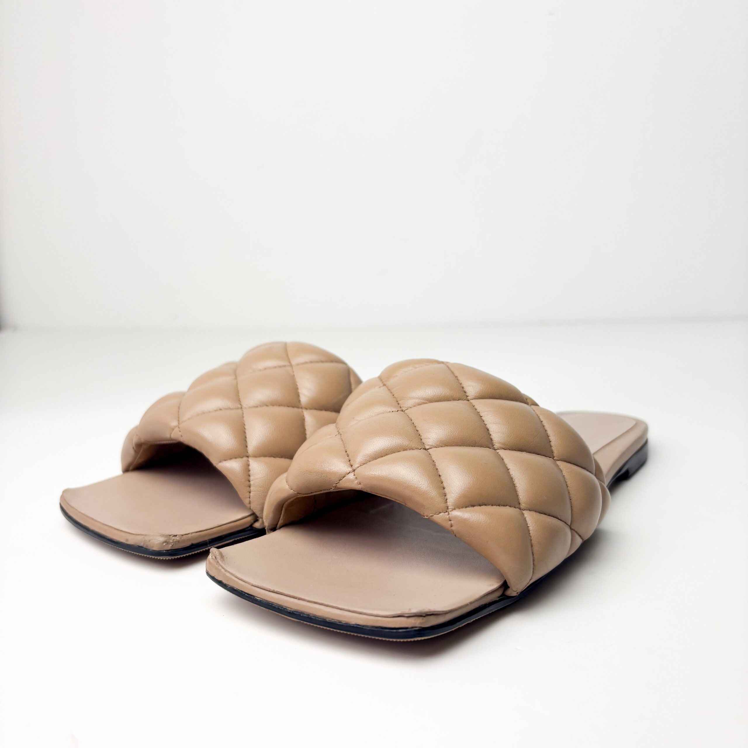 IMG_2913 Bottega Veneta Padded Flat Sandals in Beige - Image 1