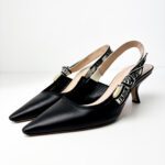Dior J’Adior Black Leather with Embroidered Ribbon Strap Slingback Pumps — Size 39