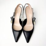 Dior J’Adior Black Leather with Embroidered Ribbon Strap Slingback Pumps — Size 39 - Image 5