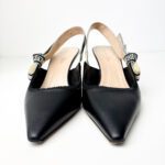 Dior J’Adior Black Leather with Embroidered Ribbon Strap Slingback Pumps — Size 39 - Image 2