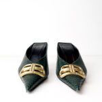 Balenciaga Square Knife BB 80mm Mules in Green Python-Embossed Leather — Size 37 - Image 2