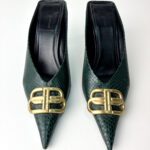 Balenciaga Square Knife BB 80mm Mules in Green Python-Embossed Leather — Size 37 - Image 3