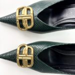 Balenciaga Square Knife BB 80mm Mules in Green Python-Embossed Leather — Size 37 - Image 5
