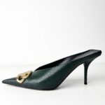 Balenciaga Square Knife BB 80mm Mules in Green Python-Embossed Leather — Size 37 - Image 6